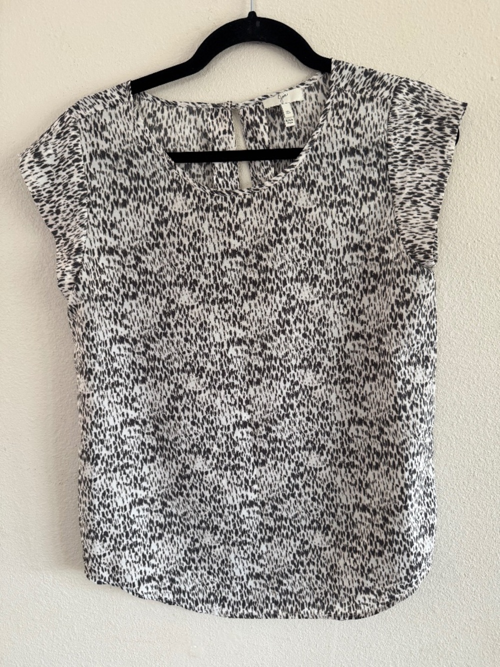 Joie XS White Black Printed Cap Sleeve Blouse